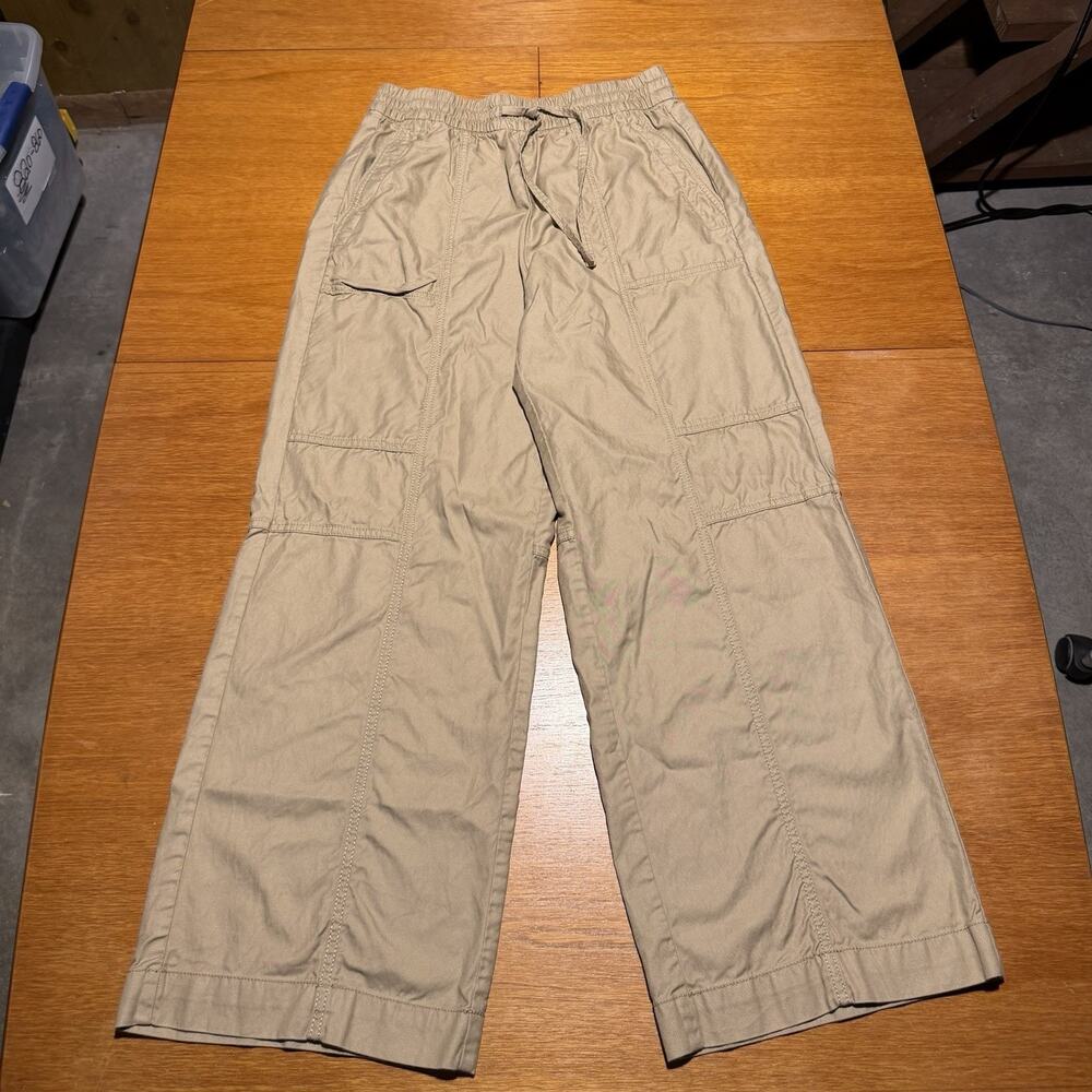 Banana Republic Painter Pull On Pants Beige Wide Leg Cargo Women's Small Stretch